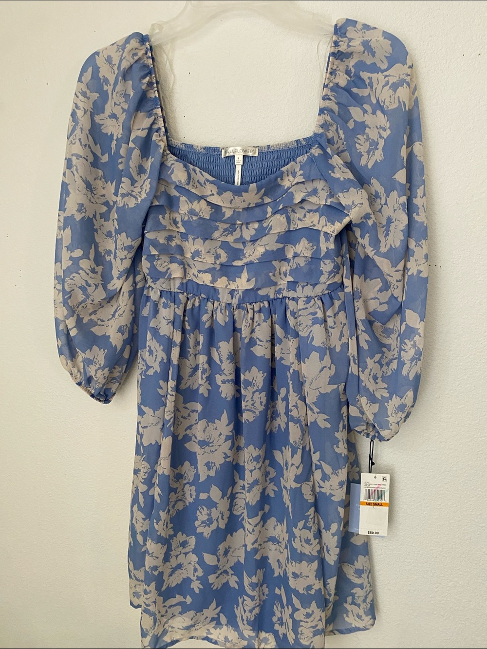 Wallflower Baby Blue Floral Square-Neck Dress